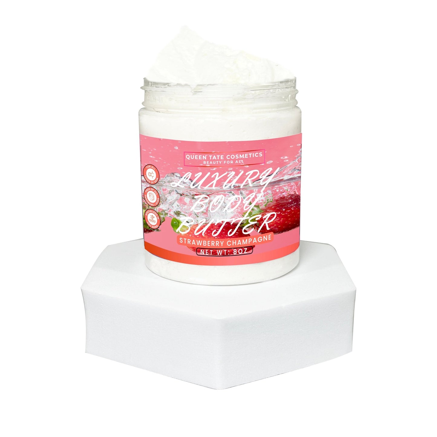 Handcrafted Body Butter-Strawberry Champagne - Queen Tate CosmeticsHandcrafted Luxury Body ButterHandcrafted Body Butter-Strawberry ChampagneHandcrafted Luxury Body ButterQueen Tate Cosmetics 8 oz