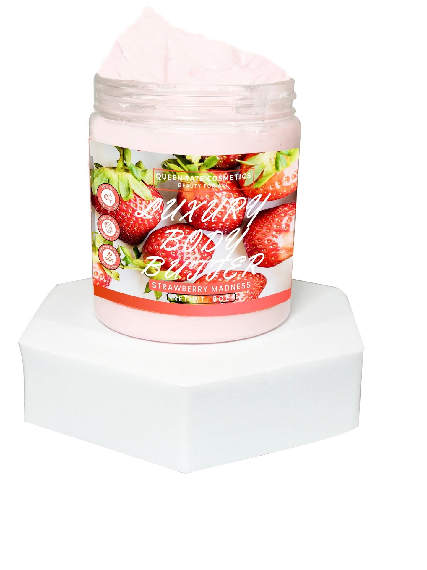 Strawberry Madness-Handcrafted Body Butter - Queen Tate CosmeticsHandcrafted Luxury Body ButterStrawberry Madness-Handcrafted Body ButterHandcrafted Luxury Body ButterQueen Tate Cosmetics 8 oz